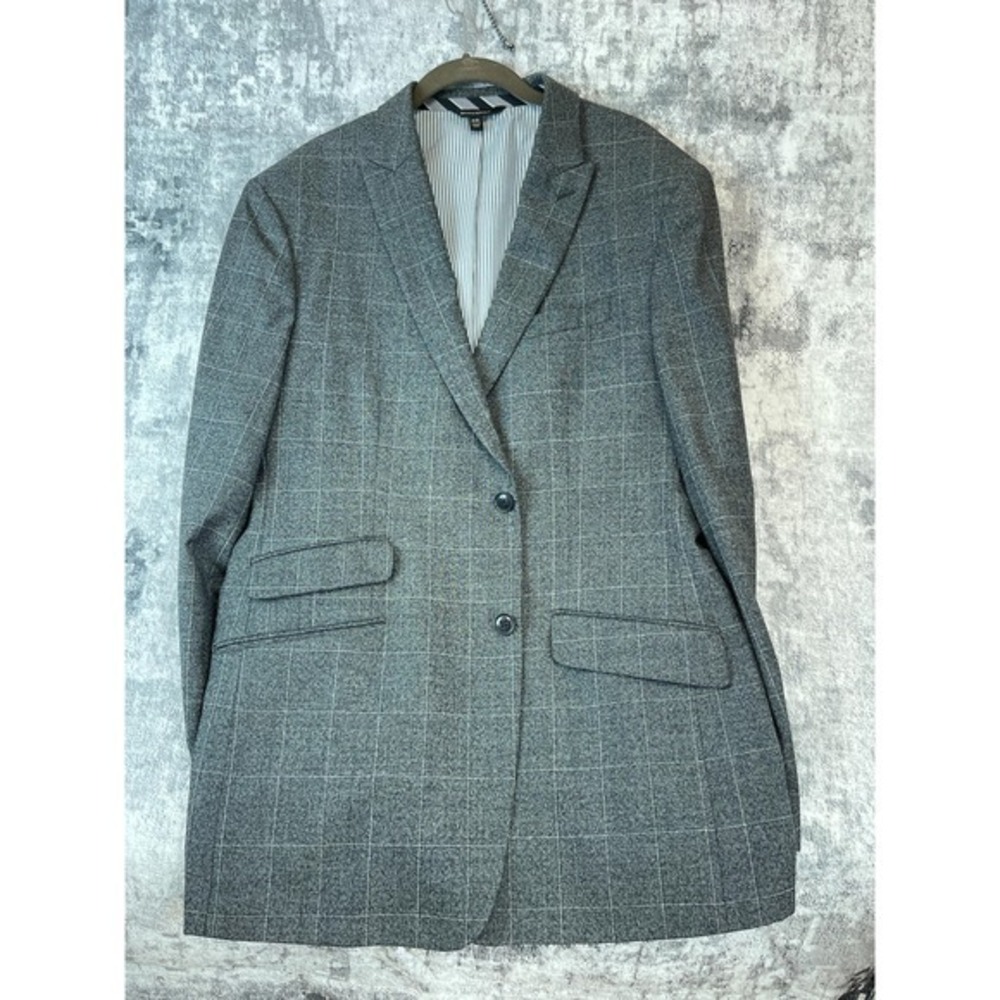 Banana Republic Marzotto Mill 44L‎ Gray Windowpane Sport Coat Blazer Wool Blend